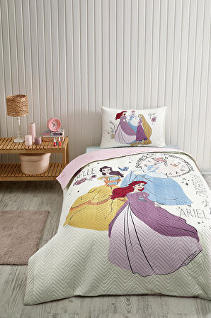 Özdilek Princess Time Tek Kişilik Disney Lisanslı Lastikli Fitted Çarşaf Kapitone Çocuk Nevresim Takımı