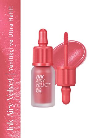Uzun Süre Kalıcı ve Hafif Formüllü, Kadife Bitişli Tint Peripera Ink Airy Velvet (4 Pretty Pink)