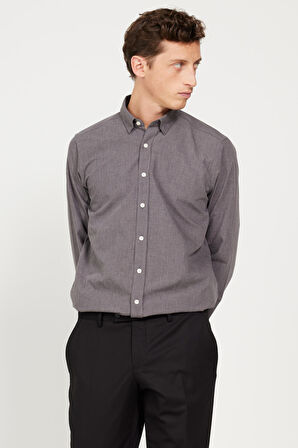 Slim Fit Dar Kesim Gizli Düğme Yaka Gömlek