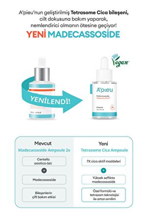 Hassas ve Yıpranmış Ciltler için Cica İçerikli Ampul  A'PIEU Madecassoside Tetrasome Cica Ampoule
