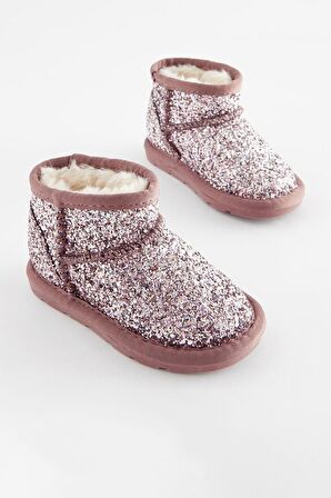 Pembe Parıltılı Suni Kürk Dolgulu Su Geçirmez Ugg / Bot