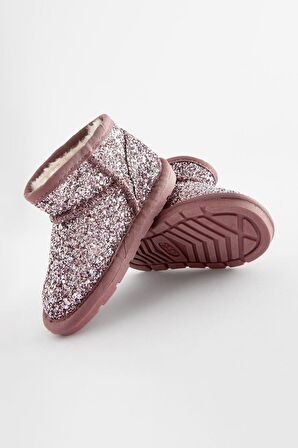 Pembe Parıltılı Suni Kürk Dolgulu Su Geçirmez Ugg / Bot