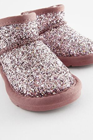 Pembe Parıltılı Suni Kürk Dolgulu Su Geçirmez Ugg / Bot