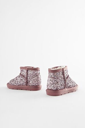 Pembe Parıltılı Suni Kürk Dolgulu Su Geçirmez Ugg / Bot