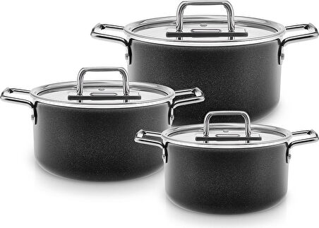 Karaca Swiss Crystal Mastermaid 6 Parça Midi Tencere Seti Shiny Black