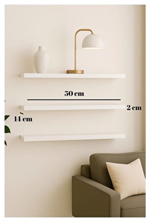 İkili Beyaz Mdf Uçan Duvar Rafı Gizli Bağlantı 50 Cm Kitaplık