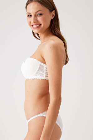 Ekru 4563 Pisa Destekli / Push - Up Straplez Dantelli Sütyen Takimi