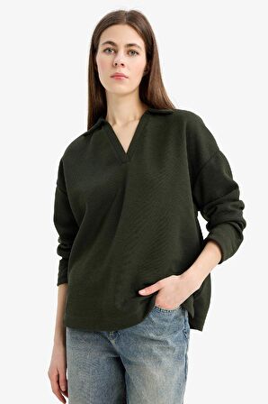 DeFacto Relax Fit Polo Yaka Basic Düz Uzun Kollu Tişört E8681AX25SPKH210