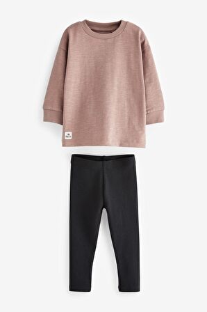 Pamuklu Soft Kahve Sweatshirt Tayt Alt Üst Takım