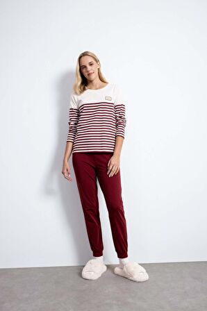 DeFacto Fall in Love Regular Fit Çizgili Uzun Kollu Pijama Takımı D5661AX24AUBR248