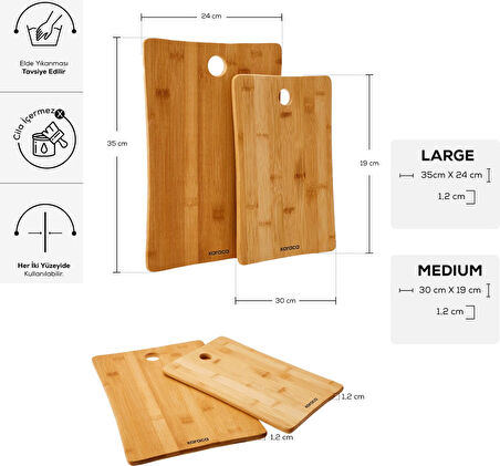 Karaca Bamboo 2'li Bambu Kesme Tahtası 30/35 Cm