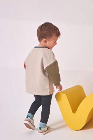 % 100 Pamuklu Renk Bloklu Sweatshirt Tayt Alt Üst Takım