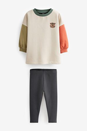 % 100 Pamuklu Renk Bloklu Sweatshirt Tayt Alt Üst Takım