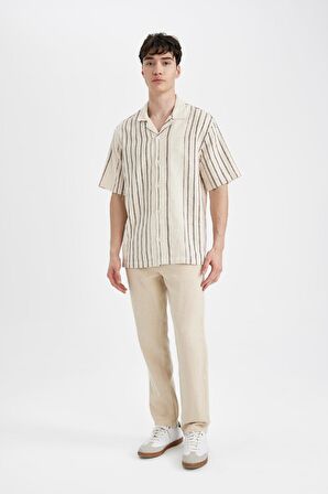 DeFacto Relax Fit Yazlık Polo Yaka Çizgili Kısa Kollu Gömlek C7203AX24SMER42