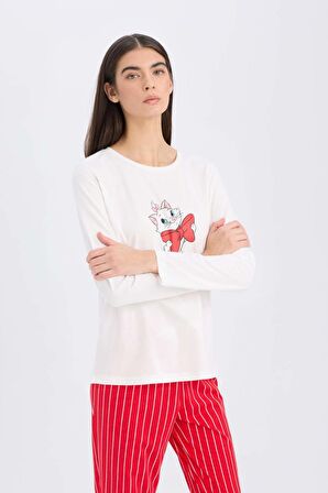 DeFacto Fall in Love Aristocats Pijama Takım Uzun Kollu Üst Beli Lastikli Desenli Alt D2287AX24WNRD59