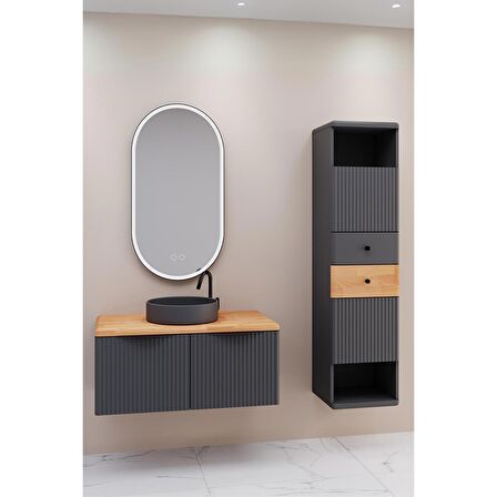 BELISSIMO 100 CM ANTRASİT LAVABOLU BANYO DOLABI  ANTRASİT /  KAYIN  - BOY DOLAP DAHİL