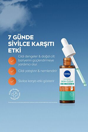 Nivea Derma Skin Clear Dengeleyici ve Sivilce Karşıtı Serum 30ml, Niasinamid, Hyaluronik Asit, Yağlı Cilt