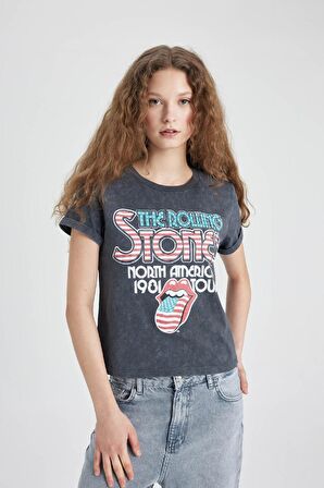 DeFacto Rolling Stones Regular Fit Bisiklet Yaka Kısa Kollu Tişört C4527AX24SMGR454