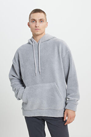 Oversize Bol Kesim Kapüşonlu Polar