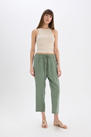 Straight Fit Çift Cepli Yüksek Bel Düz Paça Modal Pantolon