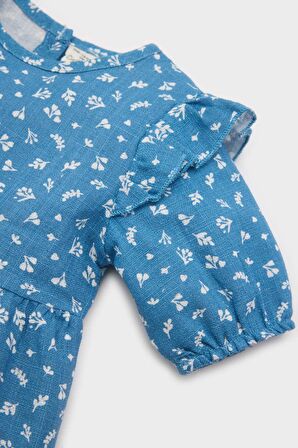 DeFacto Kız Bebek Desenli Kısa Kollu Flamlı Poplin Elbise E5809A525SPBE88
