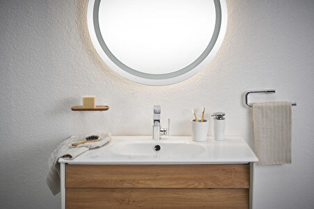 VitrA Frame 61228 Lavabo Dolabı, Çift Çekmeceli, Etajerli Lavabolu, 80 cm, Mat S. Beyaz - Dore Meşe