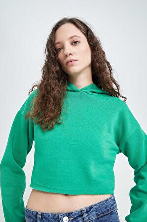 DeFacto Crop Kapüşonlu Basic Düz Sweatshirt Z9510AZ22AUGN49