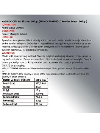 Kadife Çiçeği Toz Ekstresi 100 Gr. Cam Kavanoz