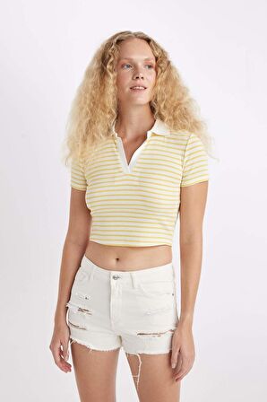 DeFacto Fitted Polo Yaka Fitilli Kaşkorse Kısa Kollu Tişört A0380AX24SMYL155