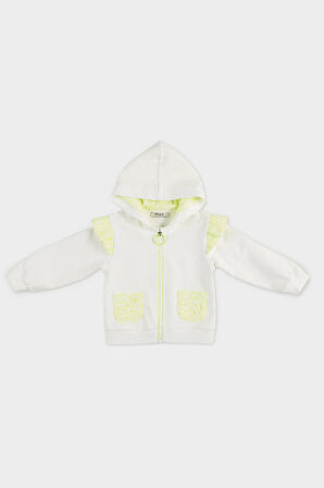 Kız Çocuk Fırfır Detaylı Fermuarlı Sweatshirt Ekru