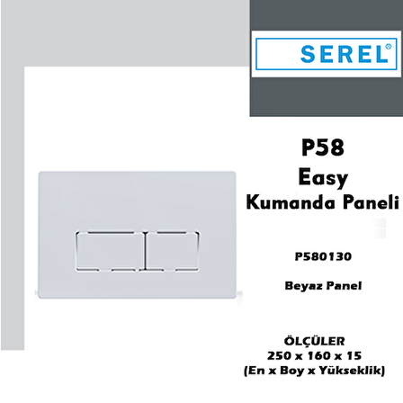 Serel Gömme Rezervuar Kumanda Paneli Basma Butonu-Beyaz P580130