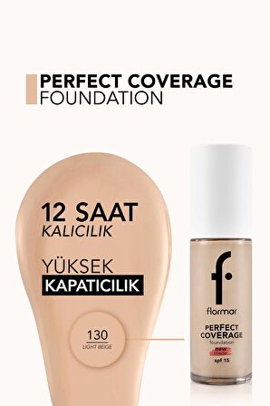 Flormar Perfect Coverage Yoğun Kapatıcı Su Bazlı Fondöten (SARI ALT TON) -130 Light Beige -8682536070539