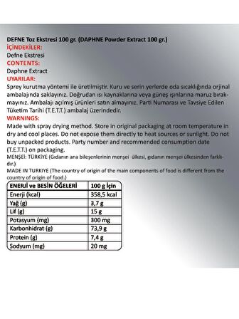 Defne Toz Ekstresi (DAPHNE POWDER EXTRACT) 100 Gr. Cam Kavanoz