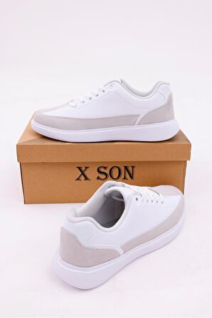 Dijital Baskı Erkek Beyaz-Gri Sneaker Ayakkabı