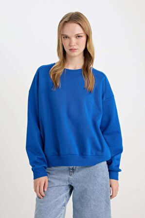 DeFacto Coool Oversize Geniş Kalıp Bisiklet Yaka Kalın Basic Düz Sweatshirt A4177AX24WNBE399