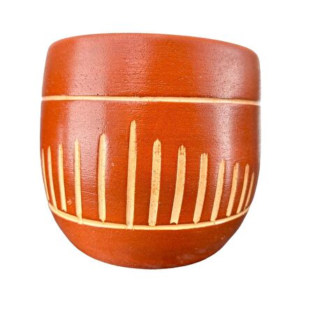 Ev Dekorasyon Aksesuar Dik Çizgi Desenli Toprak Saksı Saksılık Salon Çiçeklik - 19 CM