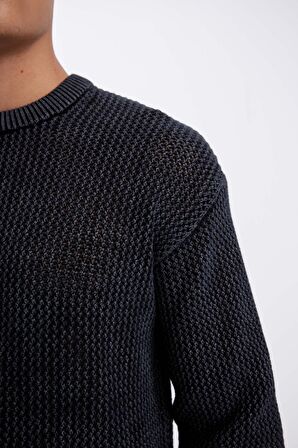 DeFacto Relax Fit Bisiklet Yaka Dokulu Triko Kazak D2061AX24AUAR4
