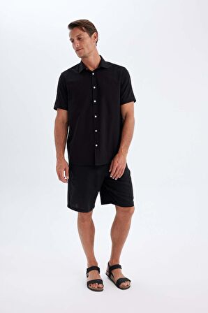 DeFacto Relax Fit Keten Karışımlı Bermuda Şort C1125AX24SMBK81