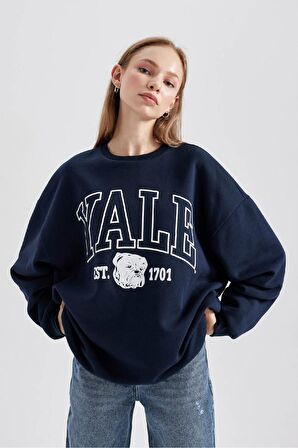 DeFacto Yale University Oversize Fit Bisiklet Yaka Kalın Sweatshirt B2539AX23WNNV199