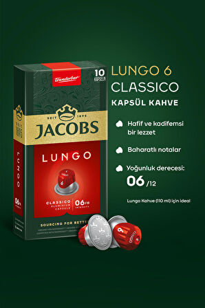 Jacobs Lungo 6 Classic Nespresso Uyumlu Alüminyum Kapsül Kahve 10 Adet X 5 Paket