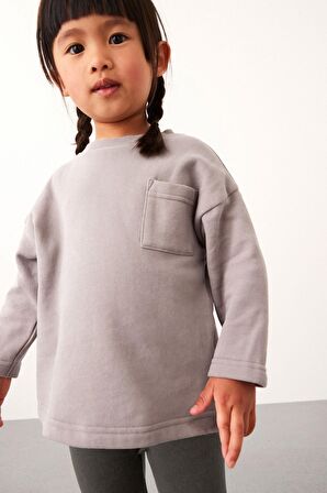 % 100 Pamuklu Gri Sweatshirt Tayt Alt Üst Takım