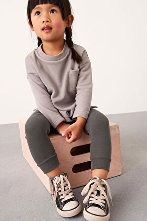 % 100 Pamuklu Gri Sweatshirt Tayt Alt Üst Takım