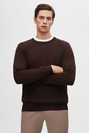 Ds Damat Regular Fit Kahverengi Tüylenme Yapmayan Bisiklet Yaka Triko Kazak 5HF06ORT12004