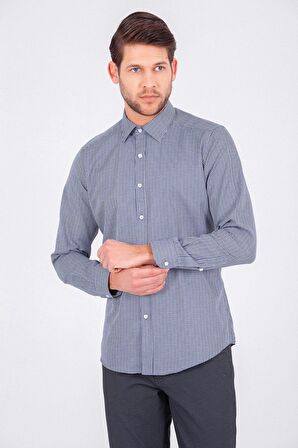 Desenli Lacivert Slim Fit Gömlek | S