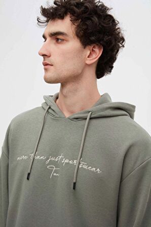 Twn Relaxed Fit Haki Nakışlı 3 İplik Kapüşonlu Sweatshirt 3ECE24ORT0493