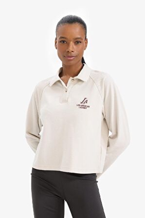DeFactoFit NBA Los Angeles Lakers Polo Yaka Pike Sweatshirt D6152AX25SPBG745