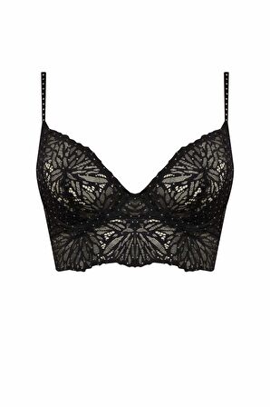 Fall in Love Yılbaşı Temalı Dantelli Telli Siyah Bra