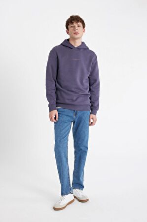 Regular Fit Kapüşonlu Yazı Baskılı Sweatshirt