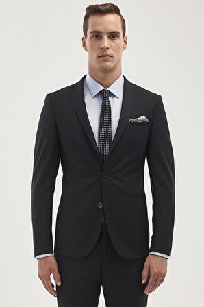 Erkek Lacivert Ekstra Slim Fit Dar Kesim Kırlangıç Yaka Yünlü Su Ve Leke Tutmayan Nano Takım Elbise