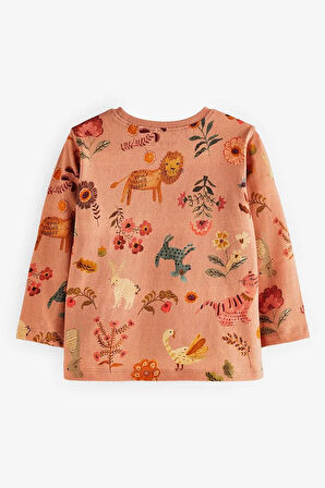 % 100 Pamuklu Pink Floral Thsirt Body Set